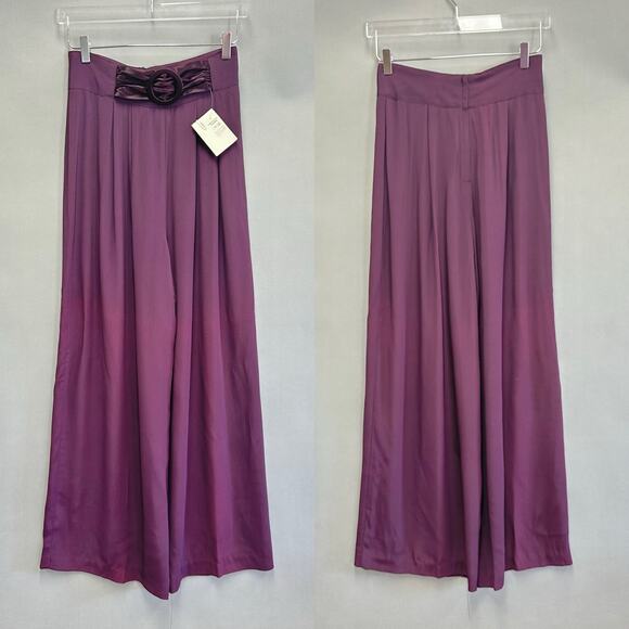 Cache purple high waist wide leg palazzo cumberbund pants‎ Size 12 Deadstock NWT - Picture 4 of 15
